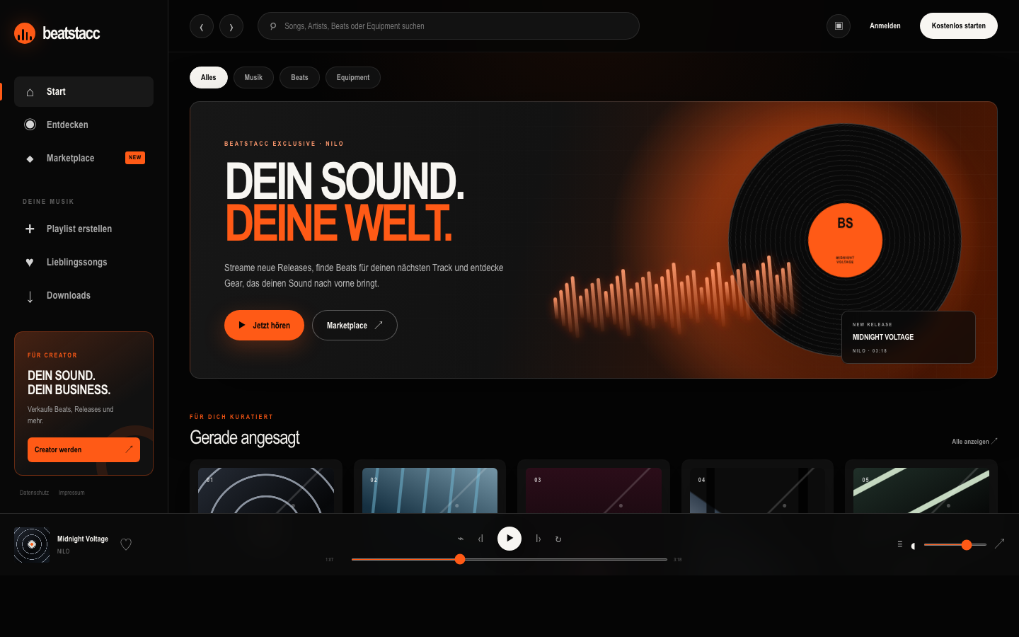 Live-Vorschau der Website beatstacc